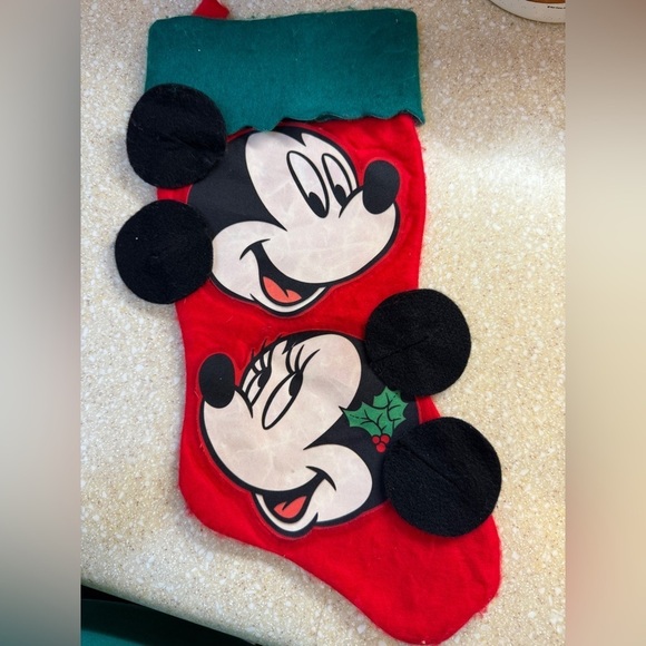 Disney Other - Vintage Disney Red and Green Mickey & Minnie Christmas Stocking Holiday